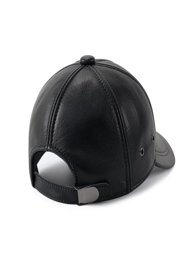 FEINION Men's Leather Hat Adjustable Genuine Leather Baseball Cap, Black, One size - Image 5