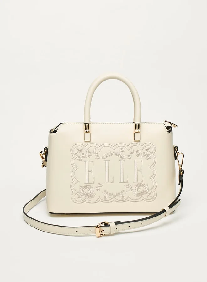 ايل Women Logo Embroidered Tote Bag with Detachable Strap and Zip Closure