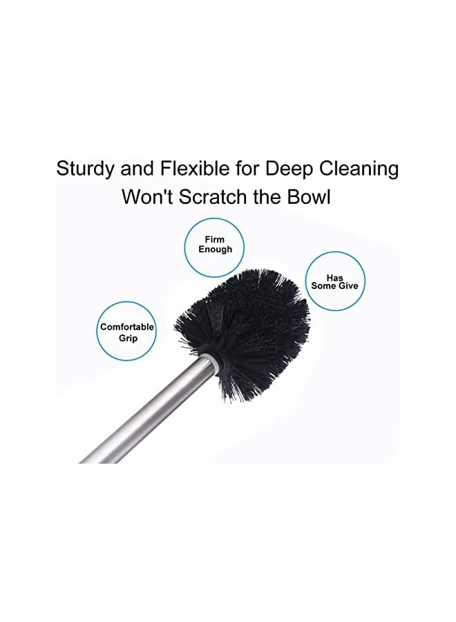 promass Toilet Brush, 2 Pack Toilet Brush Long Handle Eco Toilet Brush Cleaner Toilet Brush, Stainless Steel Handle, Wall Mounted Toilet Bowl Brush for Bathroom Cleaning, 2Pack (Black) - Image 3