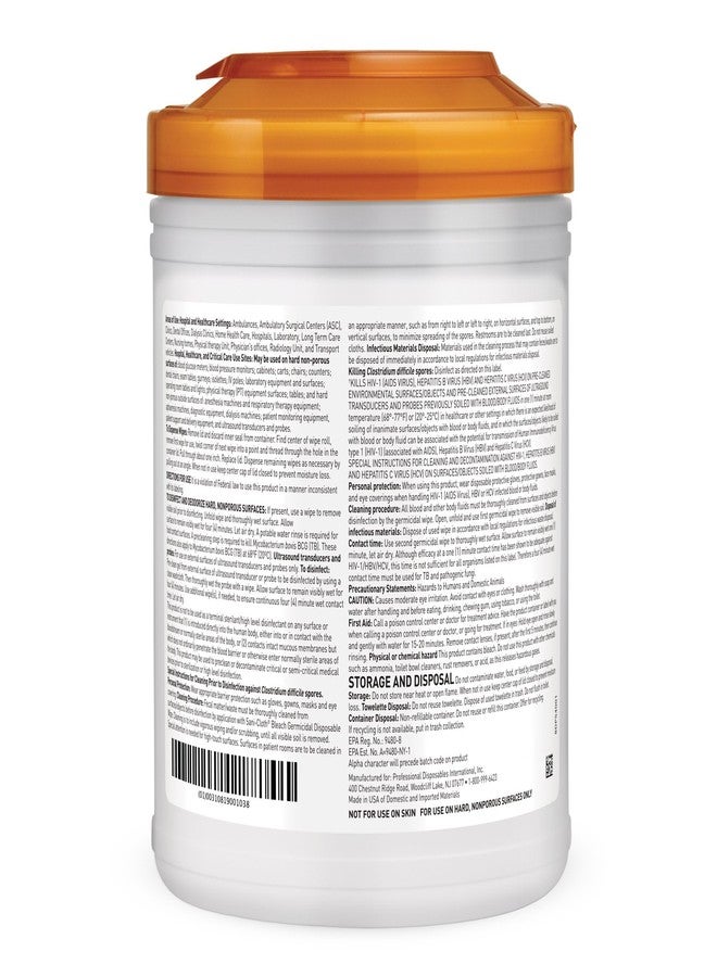 PDI Sani-Cloth Bleach Disposable Wipe, Hospital-Grade Surface Disinfecting Wipes for Healthcare and Bathroom, Large Wipe, 6" x 10.5", 75 Wipes per Canister - Image 2