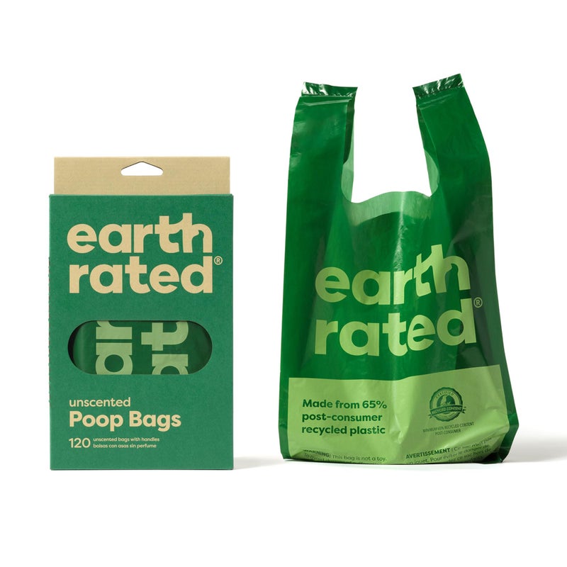 Earth Rated Dog Poop Bags with Handles, Extra Wide, Easy Tie and Guaranteed Leakproof, Unscented, 120 Handle Bags - Image 1