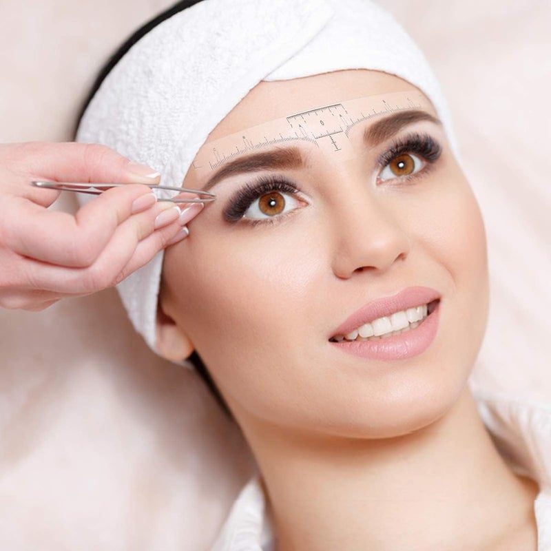 أمزويا 100 قطعة من قوالب مسطرة الحواجب، ملصق مسطرة حواجب شفاف قابل للاستخدام مرة واحدة، قالب لتشكيل وتلوين ورسم الحواجب بالمايكروبليدنج، أداة قياس وتشكيل ورسم الحواجب - Image 4