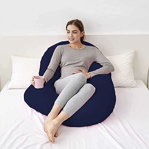 DADDY COOL وسادة الحمل على شكل C من دادي كول، وسادة مريحة للحمل، وسادة للأمومة لدعم الجسم والورك والظهر والبطن، مدعومة بالكامل، عبوة من 1 مع غطاء قطن قابل للإزالة بسحاب، أزرق داكن - Image 3
