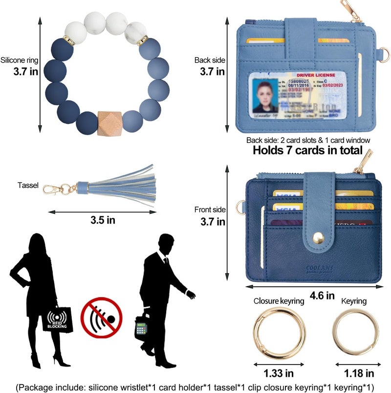 COOLANS Silicone Bracelet Wristlet Wallet Credit Card Holder RFID,ID Window,Key Ring Tassel,Slim Wallet Women Keychain Purse - Image 2