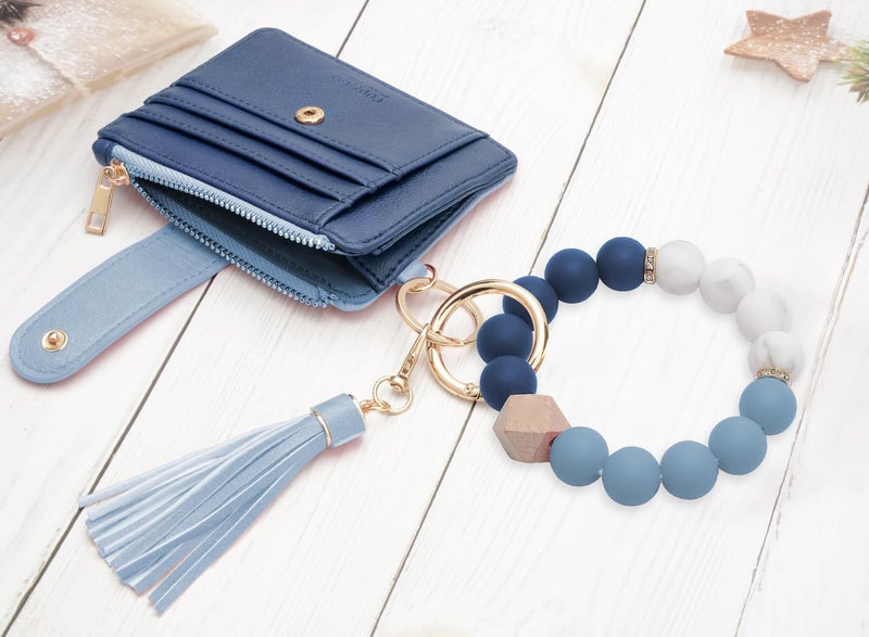COOLANS Silicone Bracelet Wristlet Wallet Credit Card Holder RFID,ID Window,Key Ring Tassel,Slim Wallet Women Keychain Purse - Image 4
