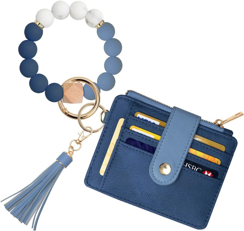 COOLANS Silicone Bracelet Wristlet Wallet Credit Card Holder RFID,ID Window,Key Ring Tassel,Slim Wallet Women Keychain Purse - Image 1