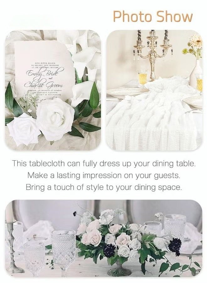 OMEVE Translucent Table Runner Chessian Tablecloth for Wedding Reception Bridal Shower Party Decoration Table Centerpiece 90*340CM White - Image 5