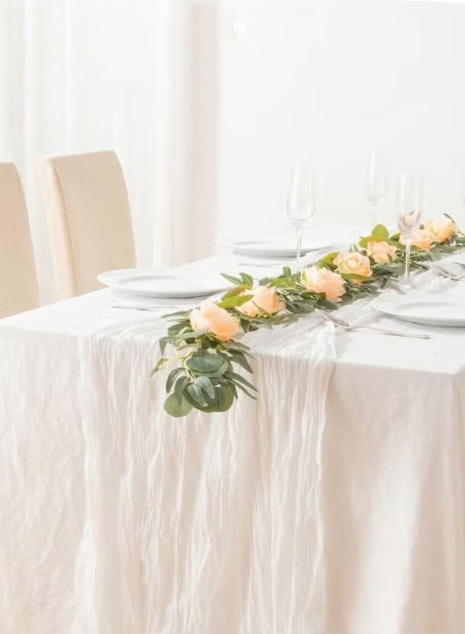 OMEVE Translucent Table Runner Chessian Tablecloth for Wedding Reception Bridal Shower Party Decoration Table Centerpiece 90*340CM White - Image 1