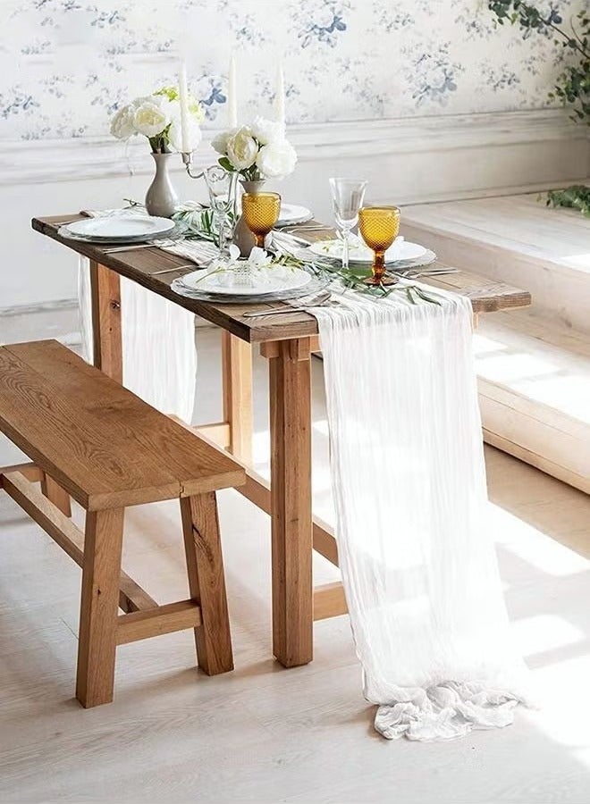 OMEVE Translucent Table Runner Chessian Tablecloth for Wedding Reception Bridal Shower Party Decoration Table Centerpiece 90*340CM White - Image 2