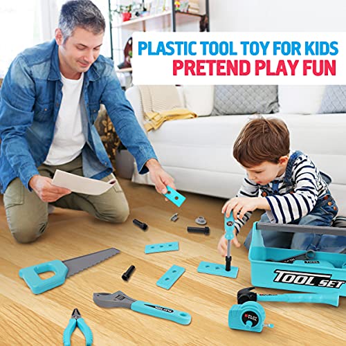 LOYO Kids Toys Tool Set - Pretend Play Construction Toy with Tool Box Kids Tool Belt Electronic Toy Drill Construction Accessories Gift for Toddlers Boys Ages 3 , 4, 5, 6, 7 Years Old (Blue) - Image 5