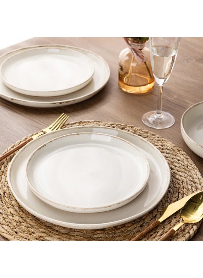 AmorArc 24 Pieces Ceramic Dinnerware Sets for 6, Handpainted Plates and Bowls Set with Rustic Terracotta Underside, Scratch Resistant Stoneware Dishes Set, Dishwasher & Microwave Safe, Light Beige - Image 2
