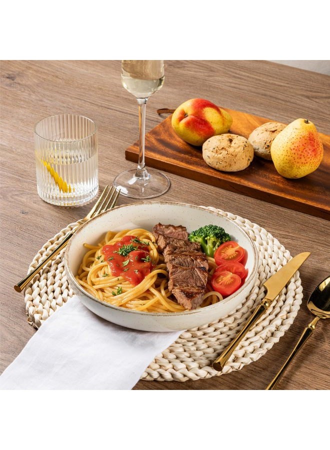 AmorArc 24 Pieces Ceramic Dinnerware Sets for 6, Handpainted Plates and Bowls Set with Rustic Terracotta Underside, Scratch Resistant Stoneware Dishes Set, Dishwasher & Microwave Safe, Light Beige - Image 5