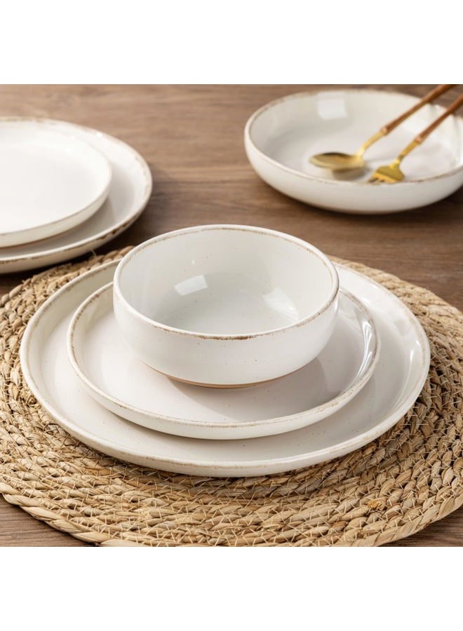 AmorArc 24 Pieces Ceramic Dinnerware Sets for 6, Handpainted Plates and Bowls Set with Rustic Terracotta Underside, Scratch Resistant Stoneware Dishes Set, Dishwasher & Microwave Safe, Light Beige - Image 3