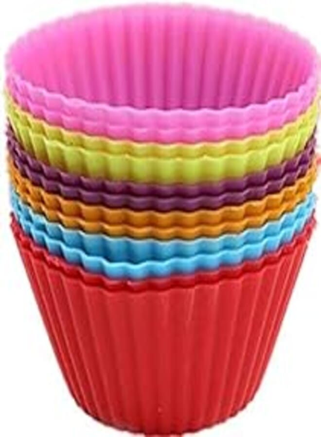 OR Set of 12 Pieces (1 dozen) Round Shaped Silicon Cake Baking Molds Jelly Mold Silicon Cupcake Pan Muffin Cup