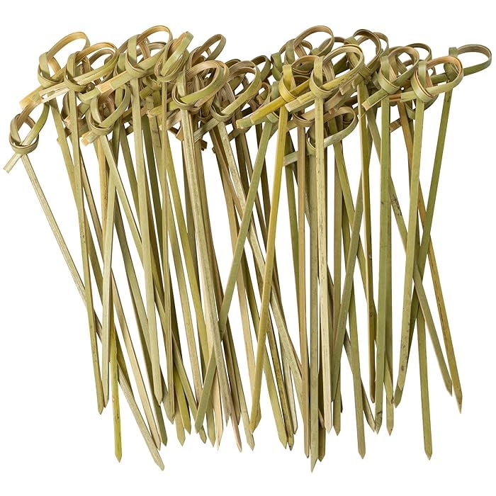 DEERA 4 Inch Bamboo Knot Sticks – Brown – Eco-Friendly Cocktail & Appetizer Skewers – Pack of 50 - Image 1