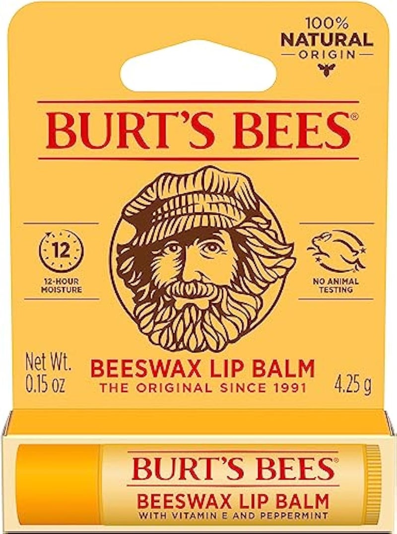 Burt's Bees wax 100% Natural Moisturizing Lip Balm, with Vitamin E and Peppermint-1 Tube, 4 GR - Image 1