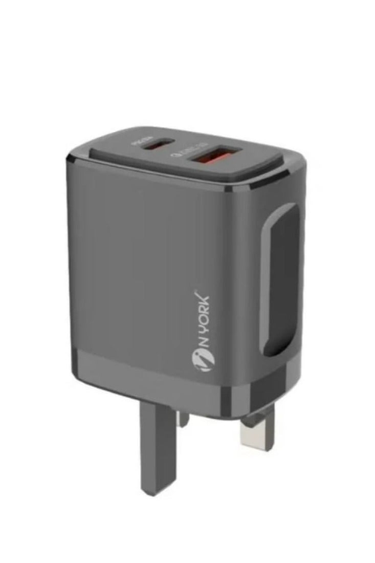 نيورك شاحن بقوة 38 وات بمنفذ تايب سي ومنفذ USB يدعم الشحن السريع بتقنية GaN مع كابل شحن تايب سي آيفون - Image 2