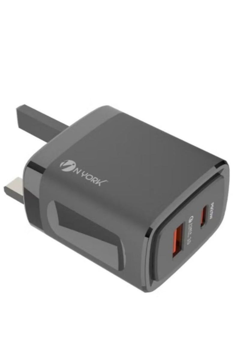 نيورك شاحن بقوة 38 وات بمنفذ تايب سي ومنفذ USB يدعم الشحن السريع بتقنية GaN مع كابل شحن تايب سي آيفون - Image 3