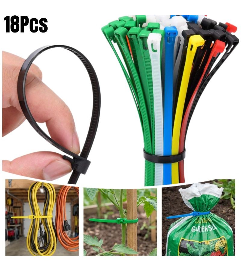 18 Pcs Assorted Color Reusable Retractable Cable Ties Hook and Loop Fastening Cable Organizers Multi Functional Detachable Straps for Home Office Wire Management Storage and Bundling Indoor Outdoor Network Data Cable Organizer - Image 1