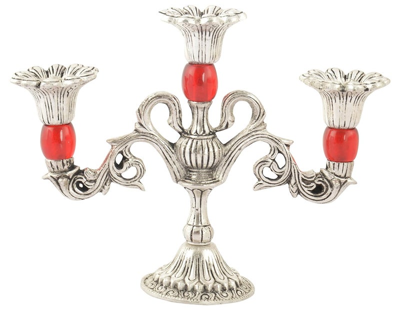 Houzzplus Unique Traditional Candle Tea Light Holder Decorative showpiece Rajasthani Handicraft Show Piece for Living Room 18 cm x 6 cm x 16 cm Silver - Image 1
