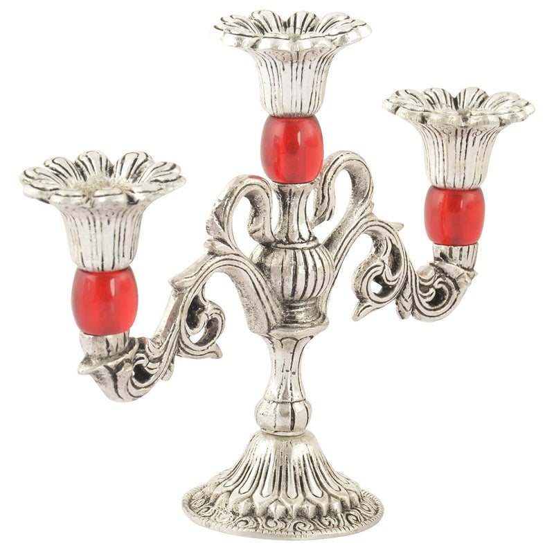 Houzzplus Unique Traditional Candle Tea Light Holder Decorative showpiece Rajasthani Handicraft Show Piece for Living Room 18 cm x 6 cm x 16 cm Silver - Image 2