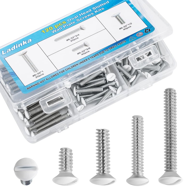 120PCS White Wall Plate Screws Kit 632 Thread Outlet Cover Switch Plate Fasteners with 4 Lengths 38 to 1 for Electrical Outlets Light Switch Plates and Faceplate Mounting