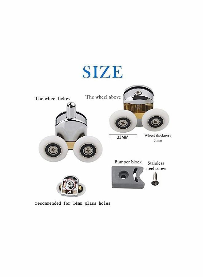 Shower Door Rollers, 4pcs Sliding Doors Wheels Replacement Roller Runner Wheel 2 Top  Bottom Chrome Plated fit Glass Holes 14mm - Image 2