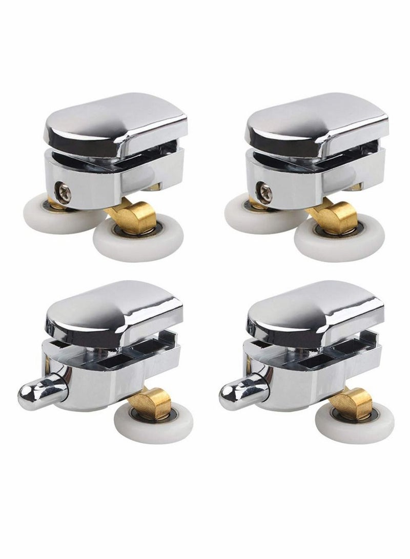 Shower Door Rollers, 4pcs Sliding Doors Wheels Replacement Roller Runner Wheel 2 Top  Bottom Chrome Plated fit Glass Holes 14mm - Image 1