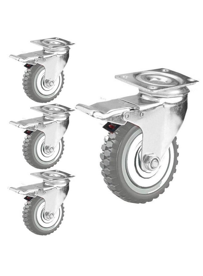 Krevia 5 Inch 360 Degree PU Swivel Caster Wheels | Set Of 4 Heavy Duty Locking Bearing Industrial Casters with Brake | Noise-Free Swivel Plate Caster Wheels for Cart, Furniture, Workbench (Grey) - Image 1