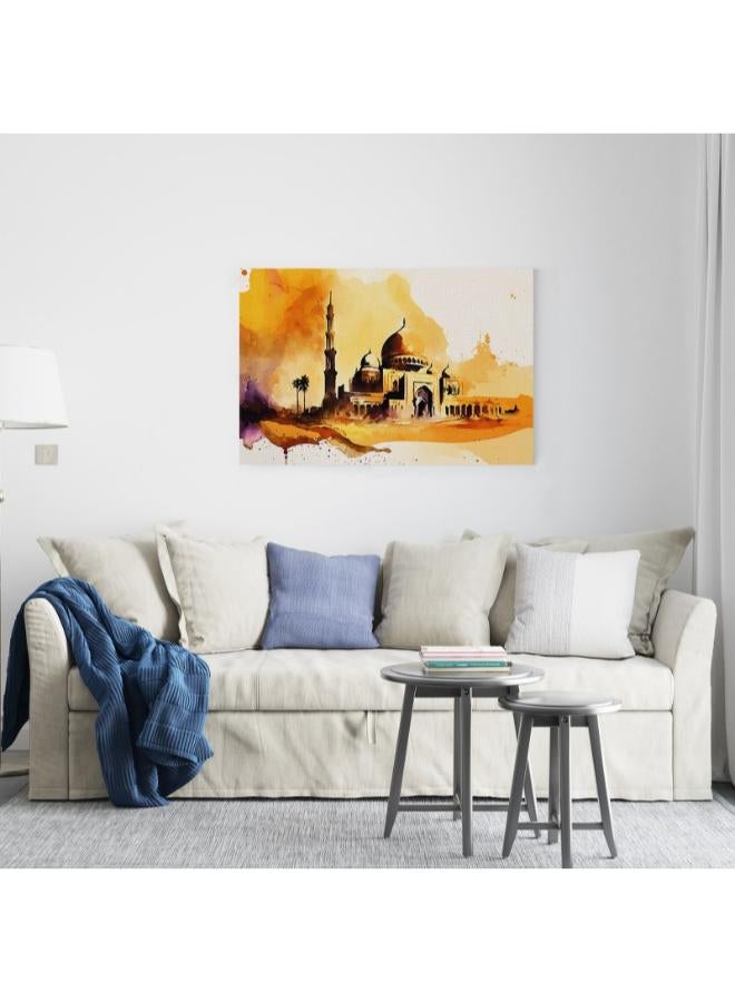 هوم جاليري جمال التراث الاسلامي في المساجد بالألوان المائية لوحة فنية جدارية قماشية مطبوعة مقاس 60x40 - Image 3