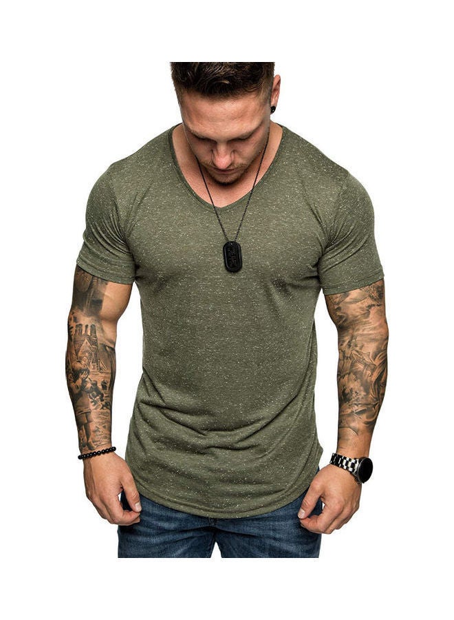 NIBEMINENT Solid Cotton T-Shirt Army Green - Image 1