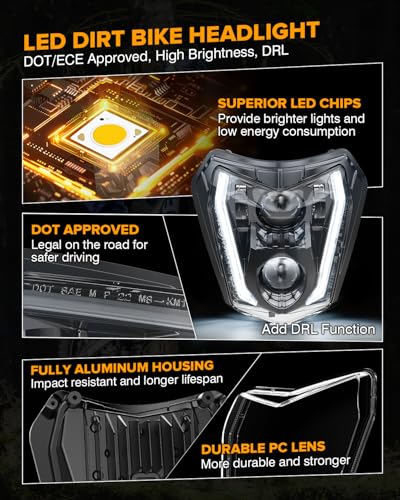 RAMJET4X4 LED Motorcycle Headlight Dirt Bike DRL Headlamp with Bezel Compatible With Motocross Pit Bike Enduro ATV Supermoto 150 250 350 450 500 SX XCW EXC SXF XC SMC R 690 - Image 2