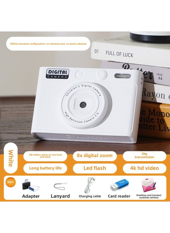 Generic H9 HD Children Digital Camera Cartoon Camera Portable DSLR Camera Toy Kids Birthday Gift-Body Color:H9 White Official Standard (without Adapter Card Reader)  - Image 1