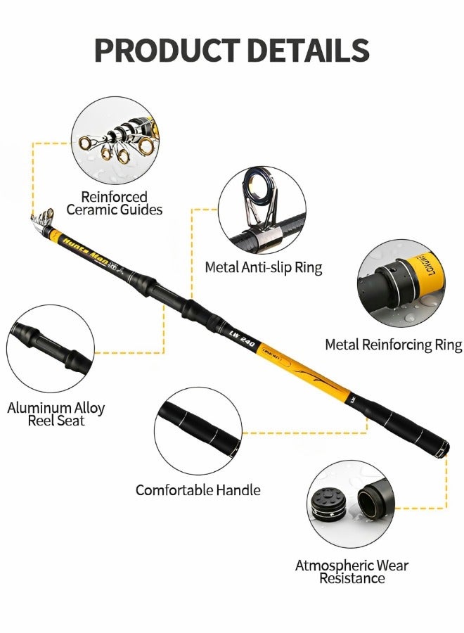 GROIC Telescopic Fishing Rod,Graphite Carbon Fiber Portable Spinning Telescopic Fishing Pole for Boat Saltwater and offshore angling,2.4m Long Cast Fishing Gear - Image 2
