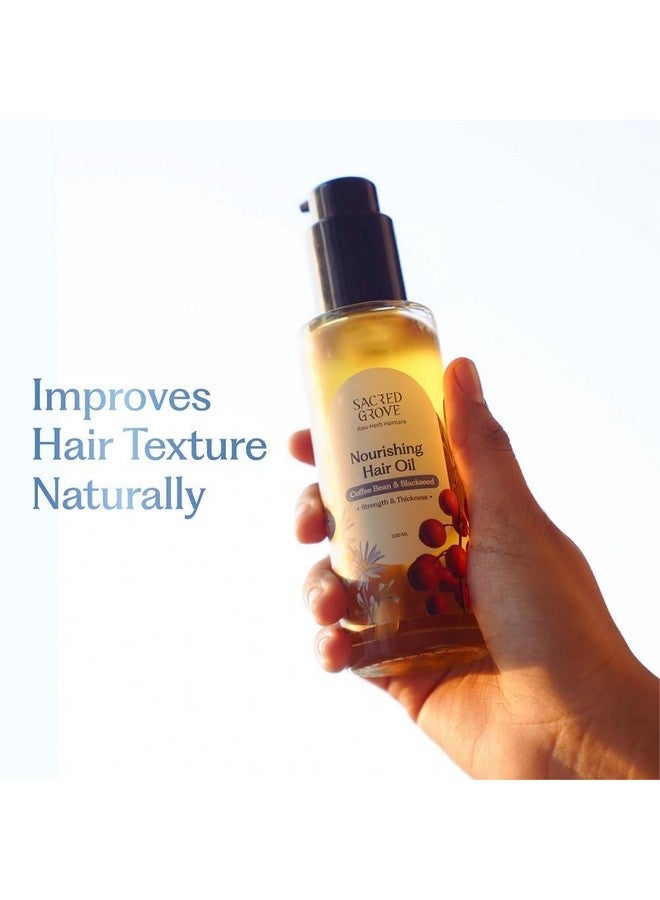 Sacred Grove Nourishing Oil | Improves Hair Texture & Prevents Split Ends | Coffee Bean, Blackseed & Safflower Oil | Made with 6 Potent Raw Herbs Oil | Makes Hair Strong, Shiny & Manageable | 100ml - Image 3