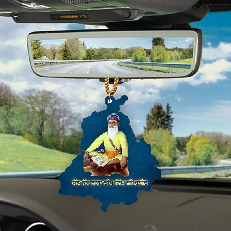 ART END ARTEND car Hanging Ornament Photo Punjab Map Baba deep Singh ji car Hanging Sikh Religious car Hanging Accessories (PBBDS-146) - Image 2