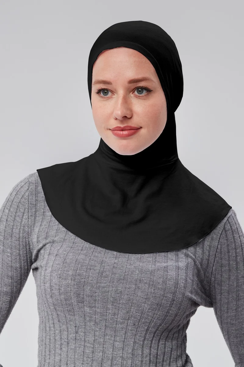 Sonbahar Moda Autumn Fashion Hijab Combed Cotton Sportsman Neck Hijab Bonnet S200 Black