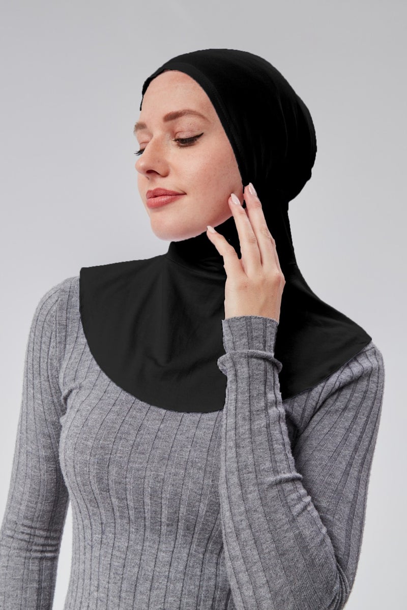 Sonbahar Moda Autumn Fashion Hijab Combed Cotton Sportsman Neck Hijab Bonnet S200 Black  - Image 3