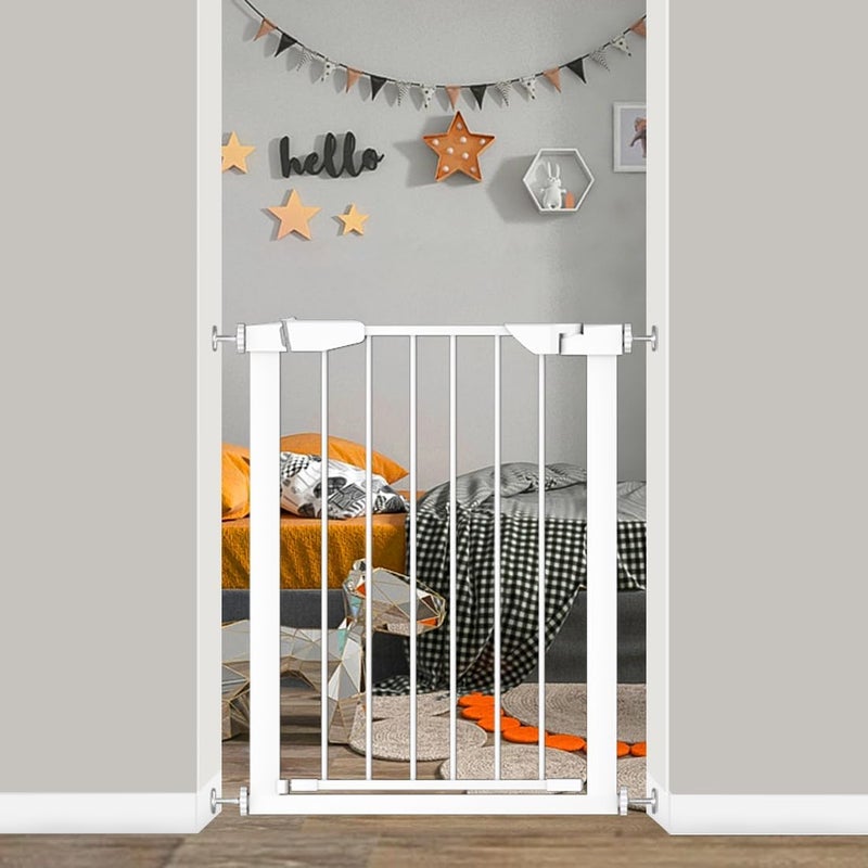 Fairy Baby Narrow Baby Gate for Stair 228255 Wide Pressure Mounted Pet Gate for Doorway Easy Walk Thru Child Safety Gate White - Image 1