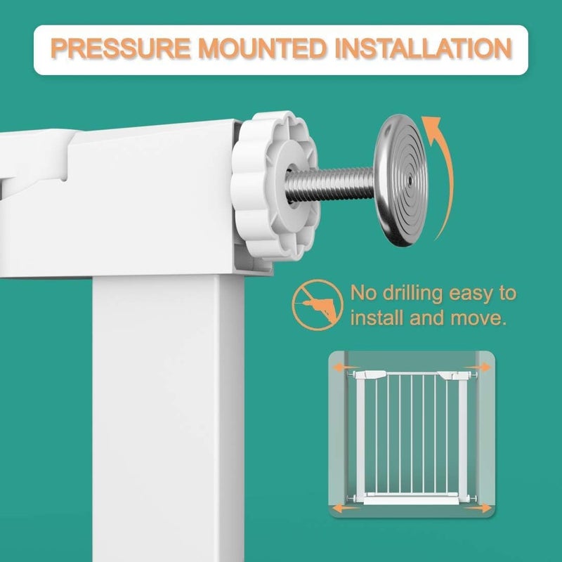 Fairy Baby Narrow Baby Gate for Stair 228255 Wide Pressure Mounted Pet Gate for Doorway Easy Walk Thru Child Safety Gate White - Image 3