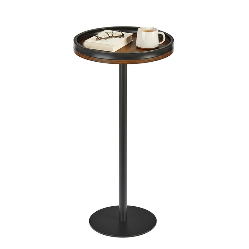 ZEXVIDA Small Round Side Table,Drink Table with Weighted Base,Industrial Metal & Wood Pedestal End Table with Tray Top, Martini Table for Small Spaces, Living Room, Next to Sofa,24.7" H - Image 1
