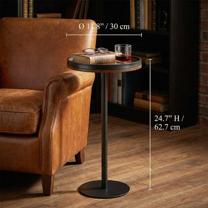 ZEXVIDA Small Round Side Table,Drink Table with Weighted Base,Industrial Metal & Wood Pedestal End Table with Tray Top, Martini Table for Small Spaces, Living Room, Next to Sofa,24.7" H - Image 3