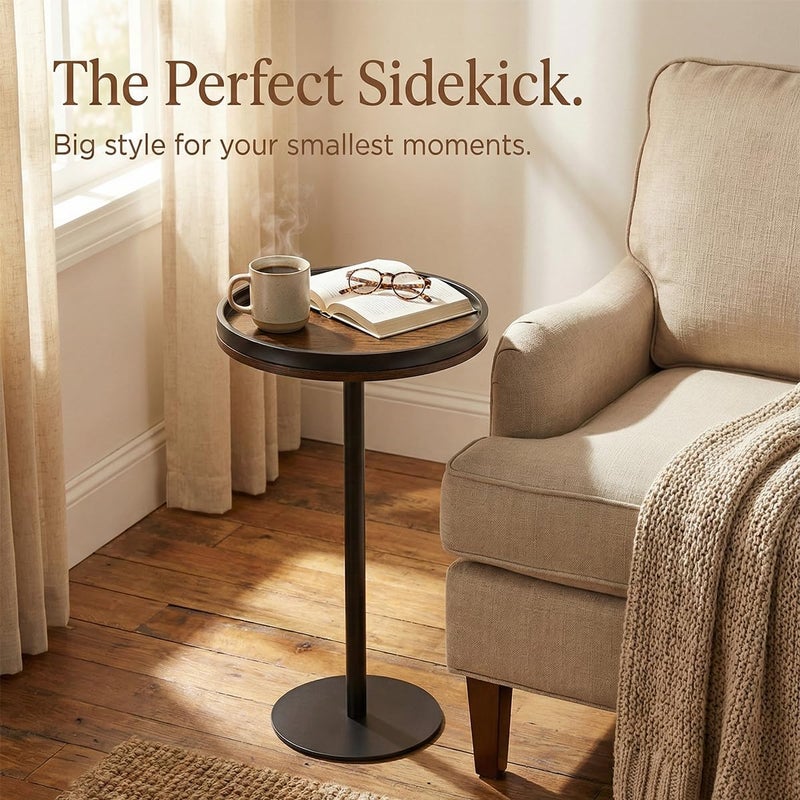 ZEXVIDA Small Round Side Table,Drink Table with Weighted Base,Industrial Metal & Wood Pedestal End Table with Tray Top, Martini Table for Small Spaces, Living Room, Next to Sofa,24.7" H - Image 2