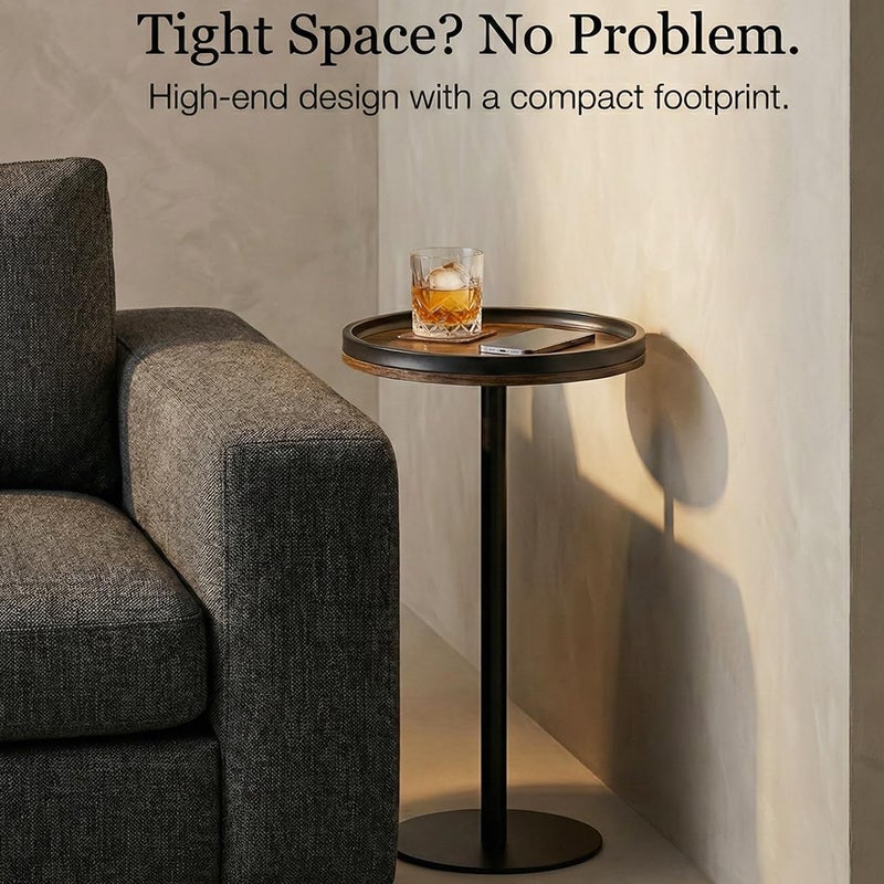 ZEXVIDA Small Round Side Table,Drink Table with Weighted Base,Industrial Metal & Wood Pedestal End Table with Tray Top, Martini Table for Small Spaces, Living Room, Next to Sofa,24.7" H - Image 4
