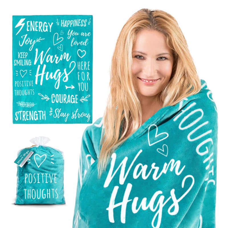 EasyFluffy Get Well Gift for Women Men Super Soft Hug Blanket with Inspirational Words Healing Blanket Care Package Comforting Gift for Cancer Patients Others During Hard Times 50x60 Teal
