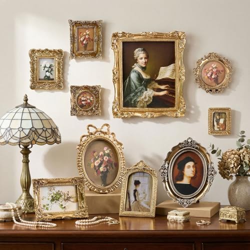 BrightRow 10 Pcs Wooden Vintage Gold Picture Frame Bulk Antique Wood Photo Frame with Glass Front Backboard for Tabletop Display Wall Hanging Decor Christmas Jewelry Display for Home Hotel Wedding Ornaments - Image 2