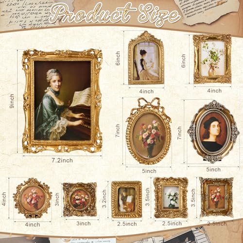 BrightRow 10 Pcs Wooden Vintage Gold Picture Frame Bulk Antique Wood Photo Frame with Glass Front Backboard for Tabletop Display Wall Hanging Decor Christmas Jewelry Display for Home Hotel Wedding Ornaments - Image 3