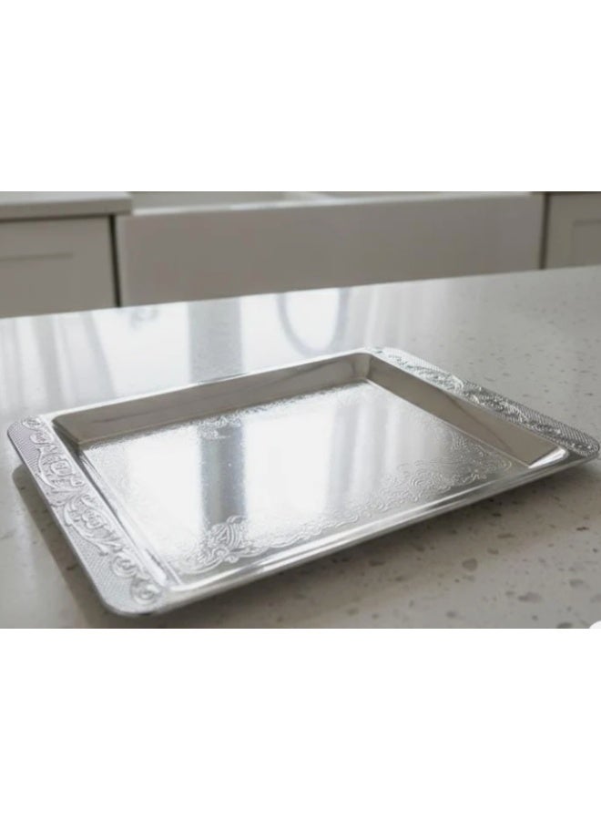 جيرماكس صينية جيرماكس الفولاذية الصغيرة المستطيلة - تصميم فضي أنيق | أدوات مائدة أنيقة ٢٠×١٢ سم - Image 2