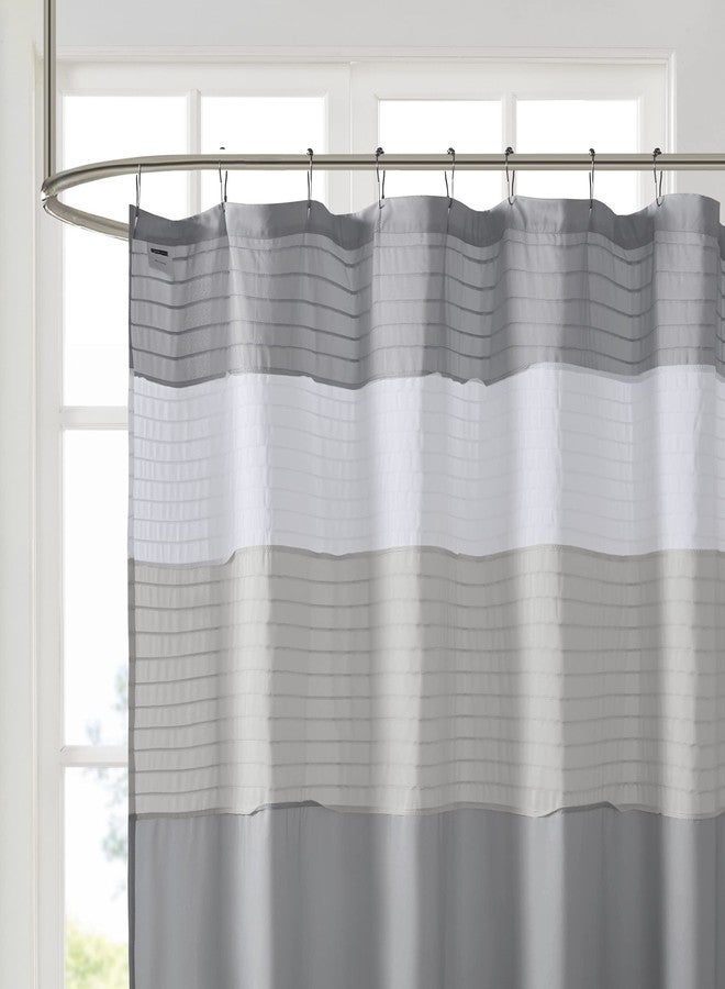 Comfort Spaces Windsor Bathroom Shower Pieced Ruffle Pattern Modern Elegant Microfiber Fabric Bath Curtains, 72x72, Gray - Image 3