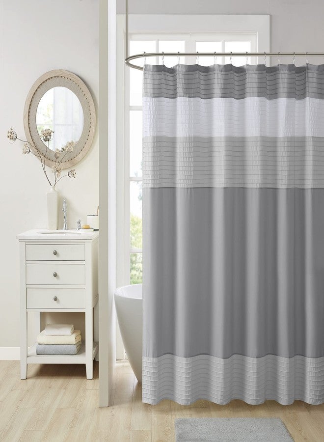 Comfort Spaces Windsor Bathroom Shower Pieced Ruffle Pattern Modern Elegant Microfiber Fabric Bath Curtains, 72x72, Gray - Image 1